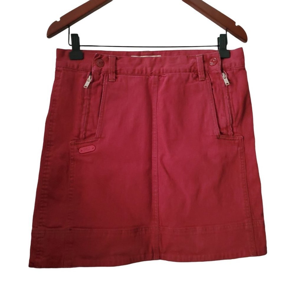 𝅺Marc by Marc Jacobs Red Washed Zippers Snaps Pockets Fall Denim Skirt Size 6